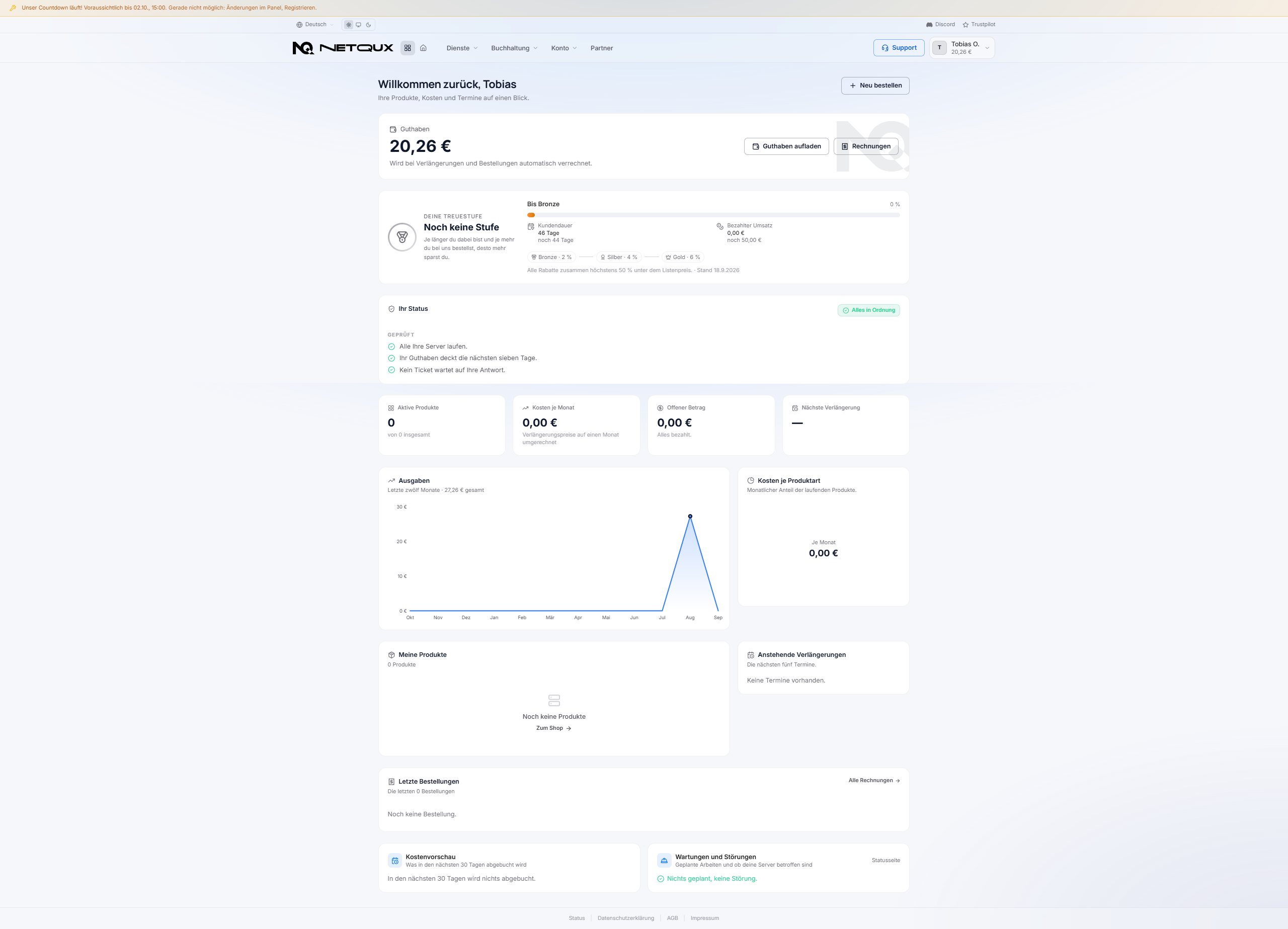 NetQux Kunden-Panel — Dashboard